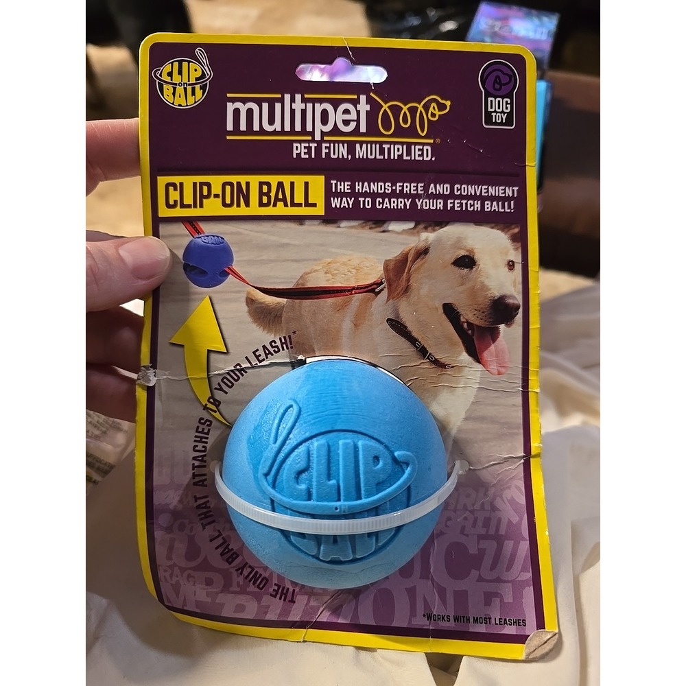 Multipet Clip-On Ball Conveniently Attaches To Leash New Fetch Ball Blue Round